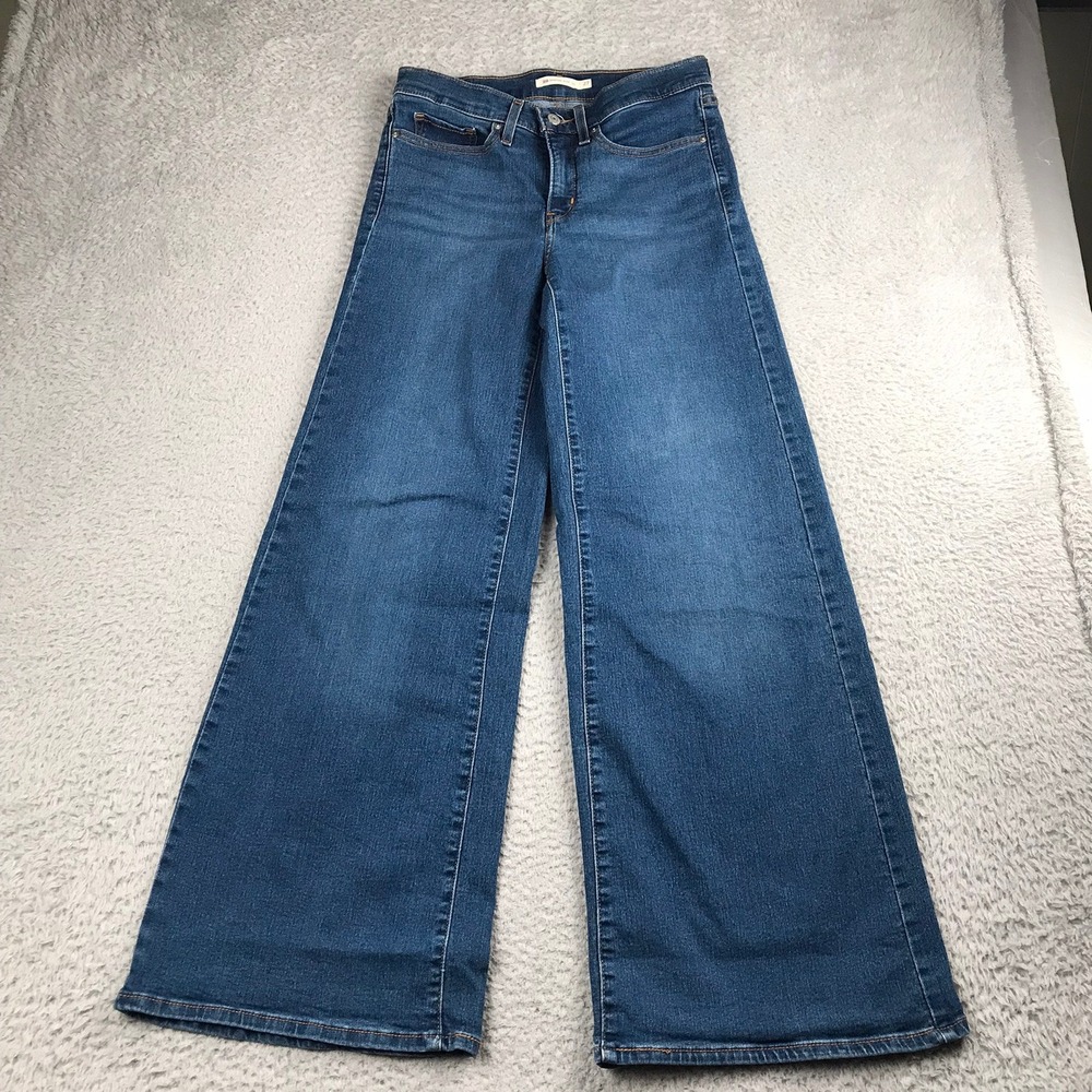 Levis 318 Shaping Wide Leg Jeans Women 27 (29x31) Blue High Rise Stretch Denim